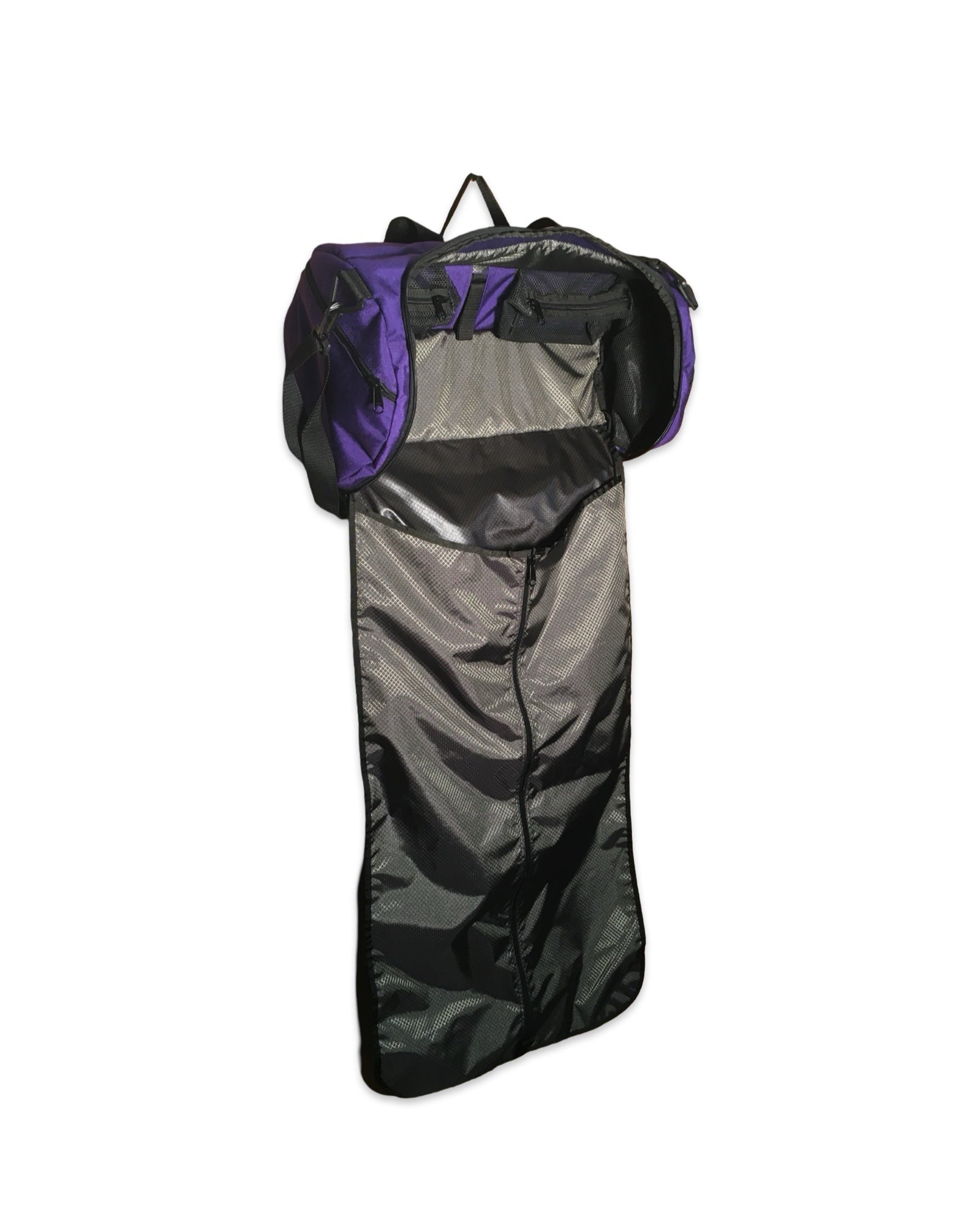 Made in USA garment bag that rolls up into a duffel