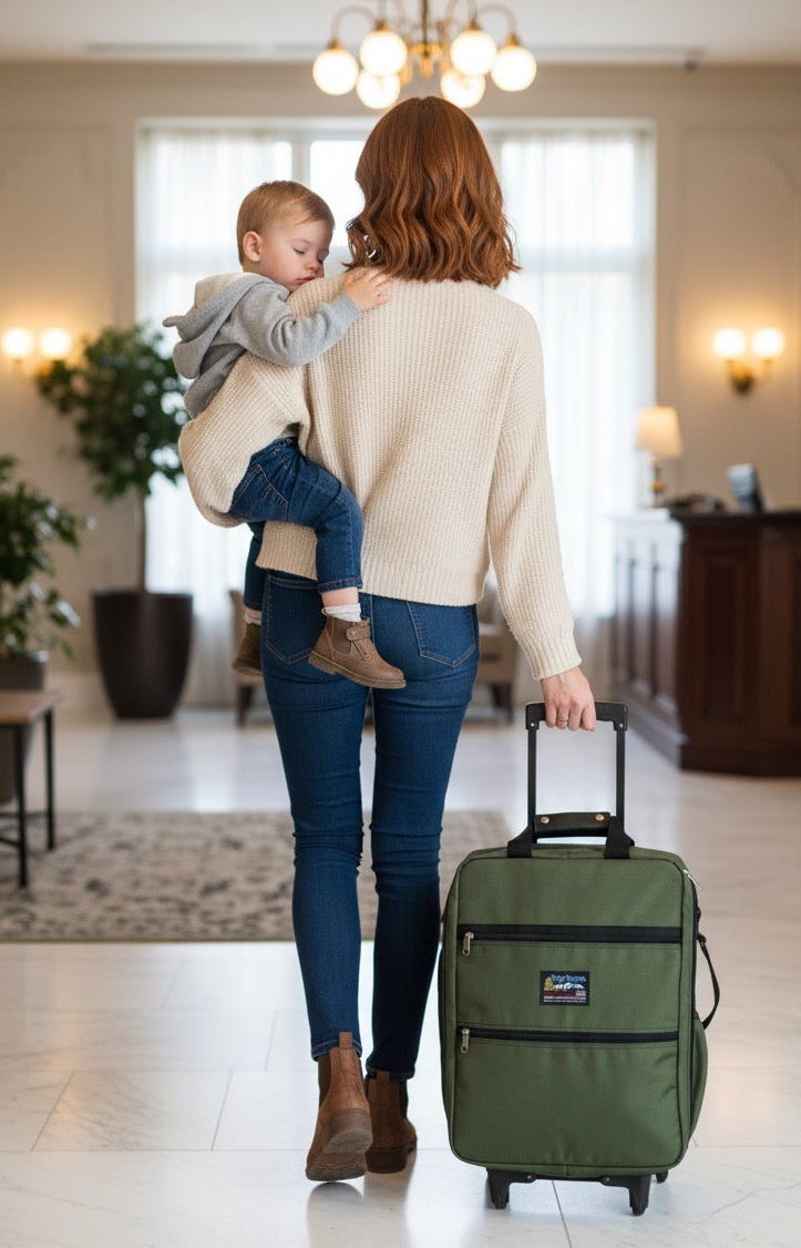 Tough Traveler Clipper wheeled carry-on luggage, handcrafted in New York, featuring durable Cordura and smooth-rolling wheels for travel.