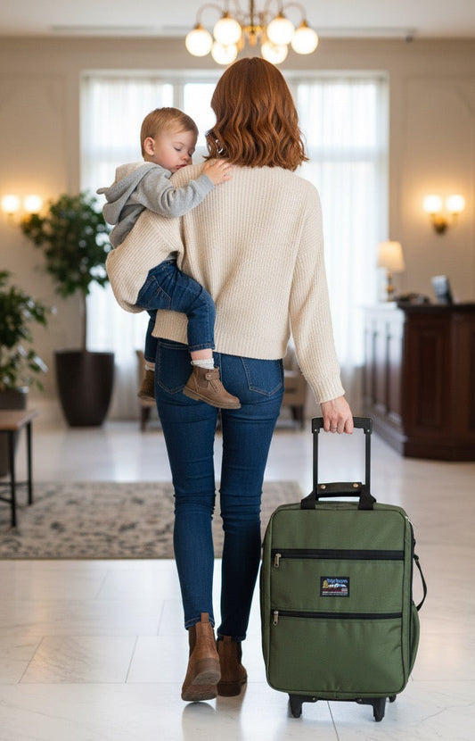 Tough Traveler Clipper wheeled carry-on luggage, handcrafted in New York, featuring durable Cordura and smooth-rolling wheels for travel.